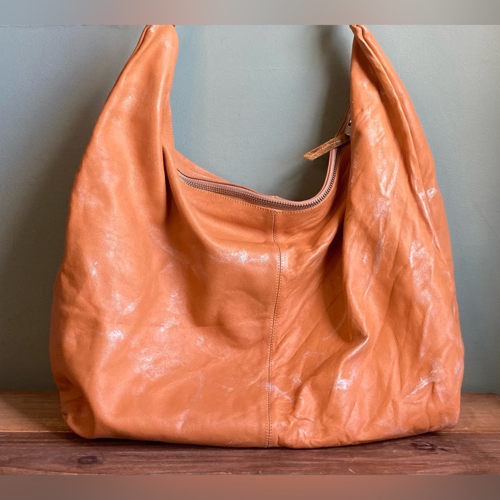 Women's Large Orange Leather Hobo Shoulder Bag